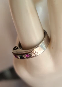 Antique Solid Size 7.25 Sterling Silver 5.5g Modernist Wave Ring Pastel Stones - Picture 1 of 10