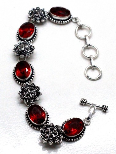 VALENTINO Bracciale in argento sterling 925 con pietre preziose granate del Mozambico fatto a mano S 7 8"