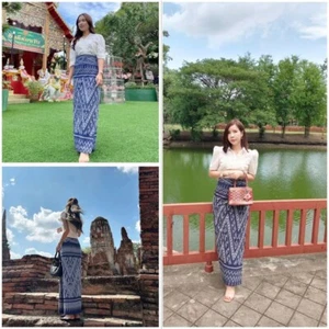 Long skirt Sarong Patterned Print Cotton Ready To Wear Drawstring, Thai Lisa - Picture 1 of 10