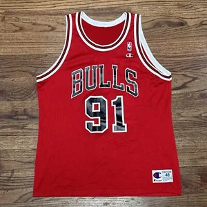 VTG 90s Dennis Rodman Chicago Bulls Red Champion Starter Jersey Size 48 XL - Picture 1 of 6