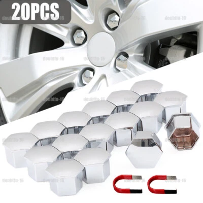 20Pcs 17mm Silver Car Wheel Lug Nut Bolt Center Cover Screw Nuts & Clips Tools - Image 1 of 4