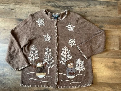 Cárdigan muñeco de nieve bordado Hampshire Studio talla 1X Foto 1 de 4