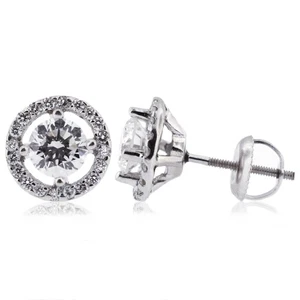 Orecchini a perno aureola oro 14k diamanti naturali certificati taglio tondo 1 1/4 CTW G SI1 - Foto 1 di 5