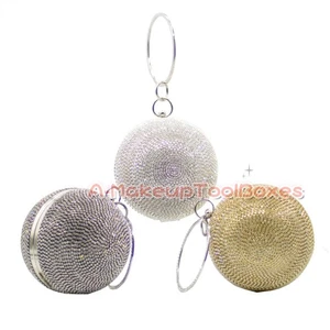Women's Diamante Circle Ball Round Handle Party Evening Wedding Clutch Bag C511 - Picture 1 of 10