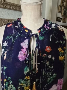 Laundry By Shelli Segal Navy Blue Floral W/Golden Tossels Back Zip Size 14 Dress - Picture 1 of 23