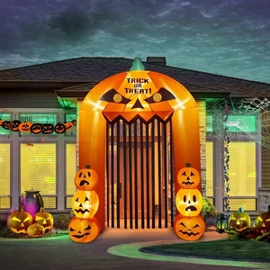 9,5 Piedi Halloween Gonfiabile Zucca Arco Zucca Cancello Alto con Luce LED,... - Foto 1 di 7