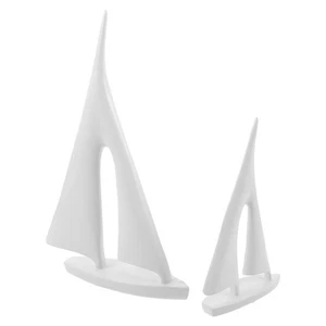  2 Pezzi Scultura Veliero Bianco Minimalista Decorazione Casa Centrotavola Nautica - Foto 1 di 12