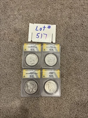 Morgan Peace Dollar - Lot Of 4 90% Silver ANACS Cleaned 1927S-1925S-1922S-1890 - Image 1 of 4
