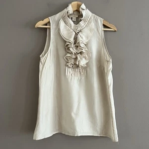 Blusa top sin mangas con volantes 100 % seda J.Crew para mujer cuello obispo campaña 6 - Imagen 1 de 8