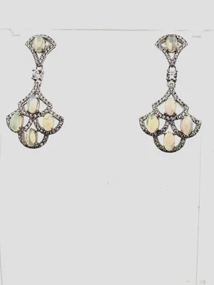 Originale Opale & Zircone Orecchini Pendenti Argento Sterling 925 - - Immagine 1 di 4