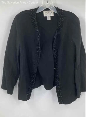 Cárdigan suéter Oscar De La Renta negro manga larga para mujer talla 12 con certificado de autenticidad Foto 1 de 4