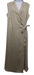 Maxi vestido envolvente de estudio hecho a mano de lino para mujer XL sin mangas beige Lagenlook playa - Imagen 1 de 10