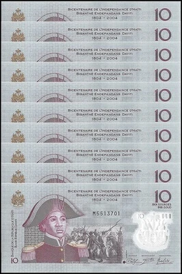 Haití 10 Gourdes, 2013, P-279, Conmemorativo UNC, Polímero X 10 PCS Foto 1 de 2