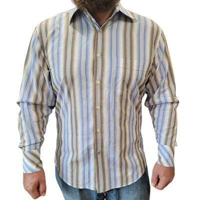 Camisa de vestir vintage Y2K Ben Sherman jacquard a rayas talla 15,5 32/33 Hong Kong Foto 1 de 4