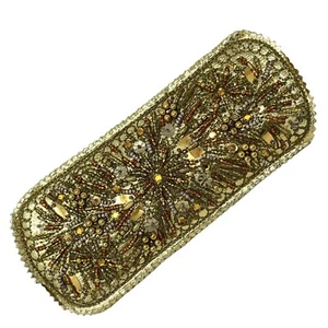 Estuche de gafas vintage de lentejuelas con cuentas doradas de los años 50 60 para damas hecho a mano - Imagen 1 de 7