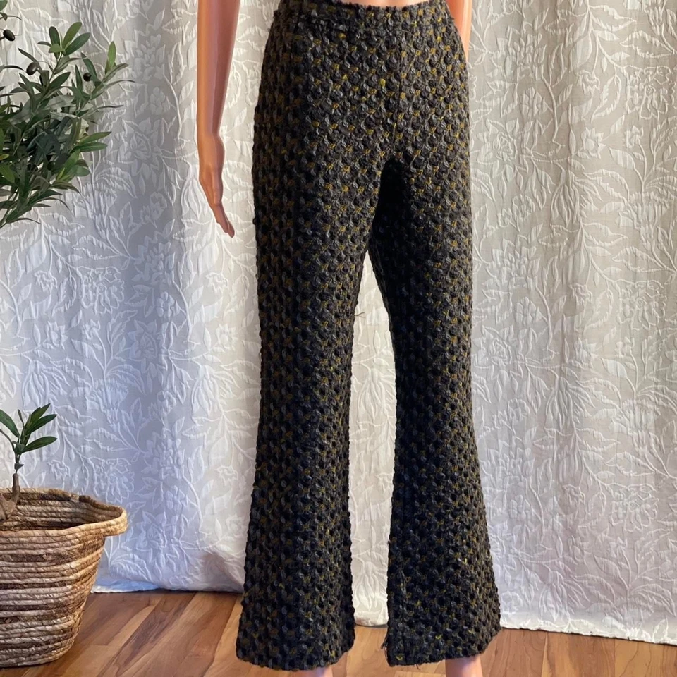 Vintage Dolce & Gabbana Wool Tweed Pants Gray Olive Tailored Trousers IT 42 US 6 - Image 1 of 4