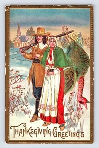 AK Erntedank Pilgerpaar Türkei Jagd 1910er Jahre unbespielt geteilt hinten - Bild 1 von 2