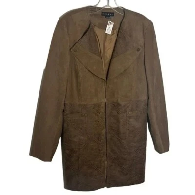 NWT Vtg Tribal Faux Suede & Leather Fully Lined Coat Medium Wt Butterscotch Sz 8 - Image 1 of 4