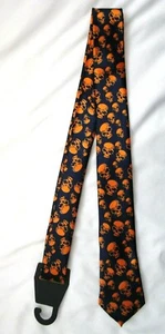 Unisex Navy Blue with Multiple Neon Orange Skulls Neck tie 56" L x 2" W-New! - Picture 1 of 2