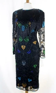 JASDEE Vintage Dress Long Sleeve Hand Work Bead & Sequins On Silk Style 1161 - Picture 1 of 3