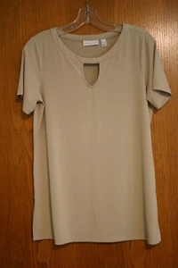 Susan Graver Gr. S/M taupe Pullover Bluse kurz SLV Schlüsselloch Ausschnitt EUC - Bild 1 von 8
