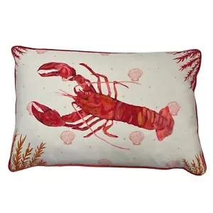 La Coquille Beach Club Throw Pillow Red Lobster Feather Filled Ocean Cottage - Picture 1 of 7
