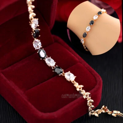 Lady's Black White Oval Onyx Butterfly Links 9K Rose Gold Filled BANGLE BRACELET - Image 1 of 4