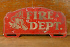 Vintage Original Fire Department Reflective License Plate Topper Sign w/ Fireman