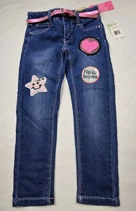Wallflower Little Girls Skinny Jeans Size 5 Belted Flipped Up Sequin Heart NWT - Picture 1 of 5