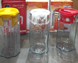 1500 ml kleine Glas Kühlschrank Kanne Krug Karaffe Wasser Saft tropffrei Deckel & Ausgießer UK - Bild 1 von 4