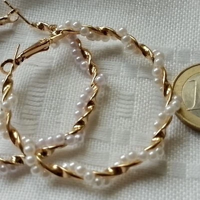 Creolen Ohrstecker gold  wunderschön mit kleinen Perlen verziert  5 cm - Bild 1 von 3