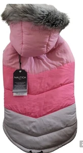 Nautica Pet Quilted Hooded Fleece Lined Tri Color Puffer Dog Jacket XL Pink - Picture 1 of 13
