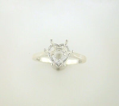 Heart Shape Deep Cut Solitaire Ring Setting Sterling Silver - Image 1 of 3