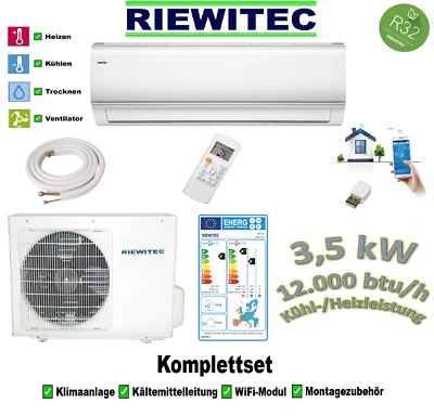 Split Inverter Klimaanlage, Wärmepumpe 3,5/3,8kW, incl. 5m Leitung u. WiFi Modul - Bild 1 von 4