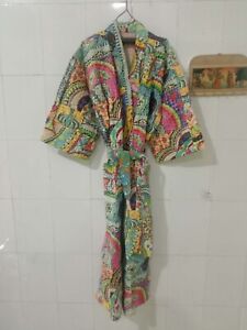 Indian Handmade Cotton Women Kantha Kimono Quilt Jacket Bath Robe Kimono Coat