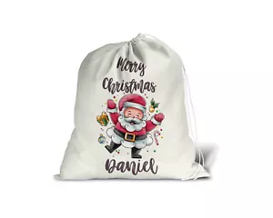 Cartoon Santa "Merry Christmas" Santa Sack With Personalised Name - Large Whi... - Picture 1 of 1