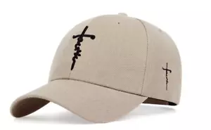 Cruz Cristiana Católica Jesús Fe Bordado Beige Gorra Sombrero Béisbol Exterior - Imagen 1 de 2