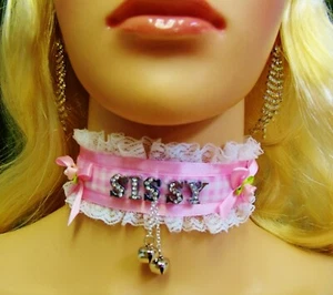 Jede Größe personalisiert rosa Halsband Kragen SCHLOSS Glocken Spitze Sissy BDSM DDLG Kätzchen - Bild 1 von 11