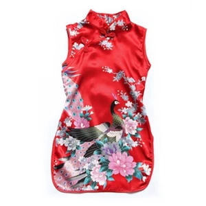 Elegant Floral Peacock Cheongsam Kids Baby Child Dress Chinese Qipao Girls Dress - Picture 1 of 33