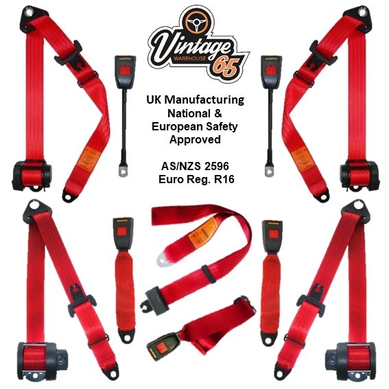 Volkswagen Golf Mk1 & Gti Komplettset Vorne & Heck Rot Automatisch Sitzgurt Set - Bild 1 von 4