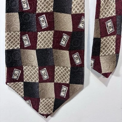 Corbata Pierre Cardin Hombre Vintage Años 80 Jacquard Seda Granate/Negro/Beige 4x59” Usada en Excelente Condición Foto 1 de 4