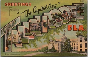 TALLAHASSEE, Florida Carta Grande Postal "La Ciudad Capital" Curteich Lino - Imagen 1 de 2