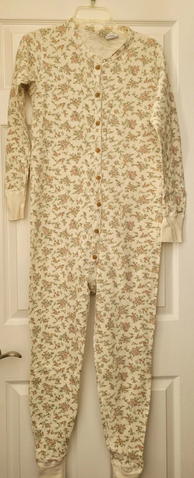 Цельный комбинезон Duofold с цветочным принтом Longjohn PJ на пуговицах пижама размер M  - Изображение 1 из 4