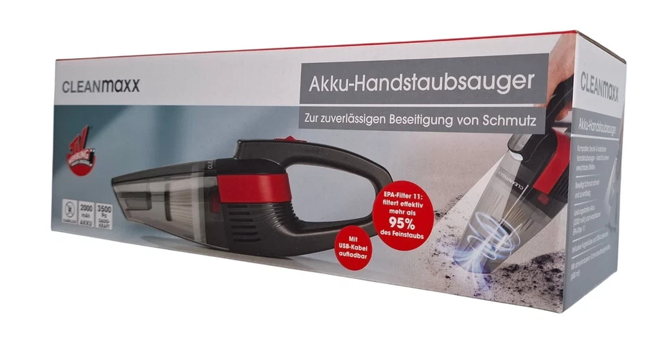 CLEANmaxx Akku Handstaubsauger Kabellos, 2 Aufsätze, EPA-Filter, 600ml - Bild 1 von 1