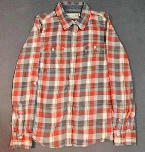 Aventura Women’s M Red Gray Blue Plaid Chambray Yoke Organic Cotton Button Shirt - Picture 1 of 10