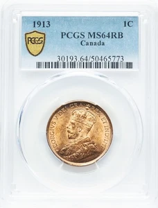 1913 George V Large Cent - PCGS MS64RB - VERY PQ WITH CLAIMS TO FULL RED! - Picture 1 of 3