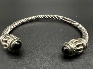 Vintage Sterlingsilber unsigniert Kabelmanschette schwarzer Onyx Armreif Armband 26 G 6,25 Zoll - Bild 1 von 7