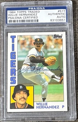 1984 TOPPS TRADED BASEBALL AUTOGRAPHED WILLIE HERNANDEZ CARD #51T PSA/DNA AUTO - Image 1 of 2