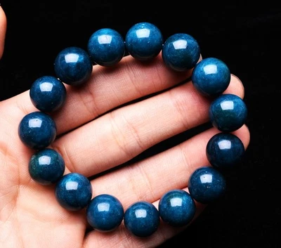 14.5mm Natural Gem quality Light Blue Apatite Crystal Round Beads Bracelet AAA - Image 1 of 4