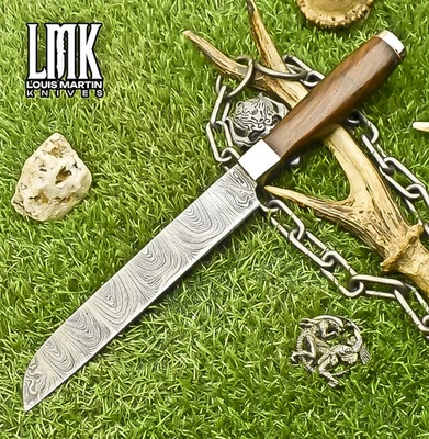 Faca LMK Forjada Chef Torção Damasco Madeira Nogueira Aço Guarda Fechamento Esportivo - Imagem 1 de 4